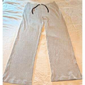 Drawstring Relaxed Comfortable Leisure Waffle Pants Black and White Size XL